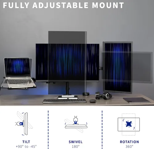 Vista 5 de VIVO Soporte para monitor dual + portátil para pantallas de 13 a 27 pulgadas y portátiles de 10 a 15.6 pulgadas, visualización de pantalla triple