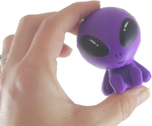 Vista 5 de Juego de 4 pequeños y brillantes alienígenas esponjosos de espuma lenta – perfumado sensorial, estrés, juguete antiestrés de espuma viscoelástica se