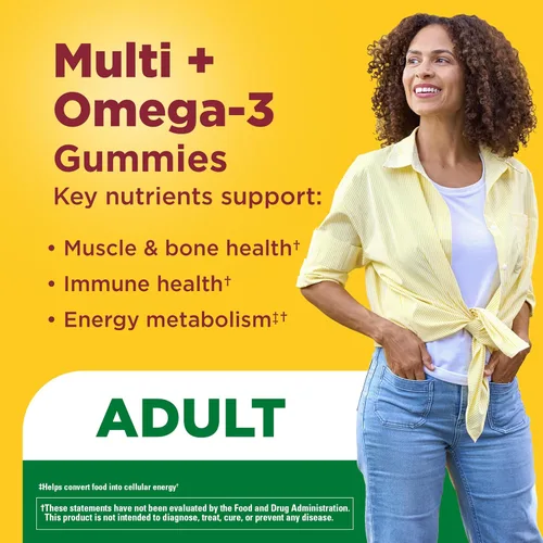 Vista 3 de Nature Made Multivitamínico + Omega-3, gomitas multivitamínicas para mujeres y hombres, apoyo nutricional diario, 80 vitaminas y minerales