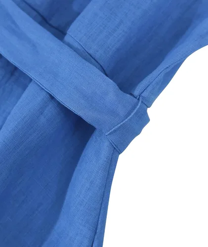 Vista 4 de Amazhiyu Vestidos midi de lino puro con botones para mujer, con bolsillos y cinturón