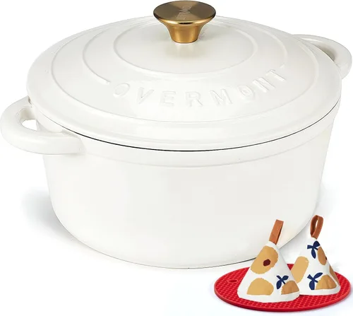 Vista 23 de Overmont - Horno holandés de hierro fundido esmaltado, de 4.5 QT, con tapa, libro de cocina (idioma español no garantizado) y agarraderas de verde