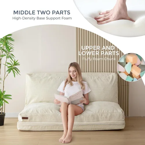 Vista 4 de MAXYOYO Sofá cama plegable, sofá de suelo, silla convertible con funda lavable, sofá de suelo, sillón, puf, cama para sala de estar, beige, 39 x 91