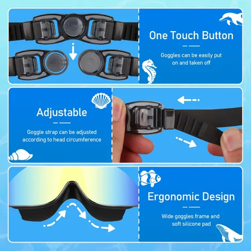 Vista 2 de Gafas de natación para niños, gafas de natación polarizadas para niños, visión amplia, antivaho sin fugas, gafas de natación para edades de 4 a 16
