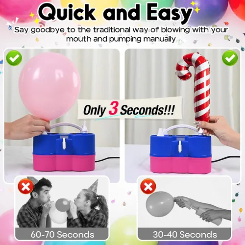 Vista 3 de 3-in-1 Electric Balloon Pump, Portable Air Pump for Latex 260q Foil Balloons, Dual Nozzle Balloon Blower Machine for Party Decoration, 110V AC
