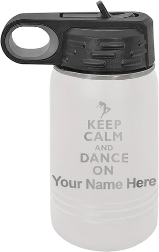 Vista 13 de LaserGram Botella de agua personalizada, mantén la calma y baila, acero inoxidable de doble pared aislada al vacío con popote superior, regalo Rosa