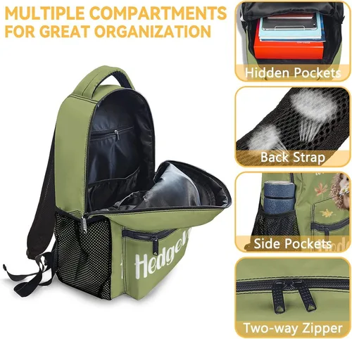 Vista 6 de Mochila de erizo con lonchera y estuche para lápices, bolsa de libros con temática de erizo de 16 pulgadas con correas ajustables, duradera, ligera