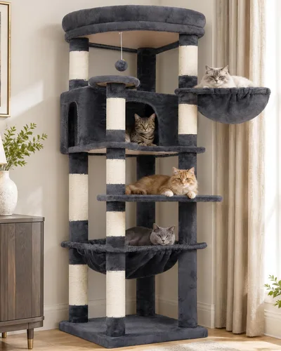 Vista 14 de Heybly Árbol de esquina para gatos de 53.1" para gatos grandes - Juego Beige