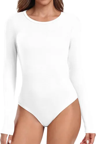 Vista 8 de LAOLASI Body de manga larga con cuello redondo para mujer, ajustado, básico, extensor