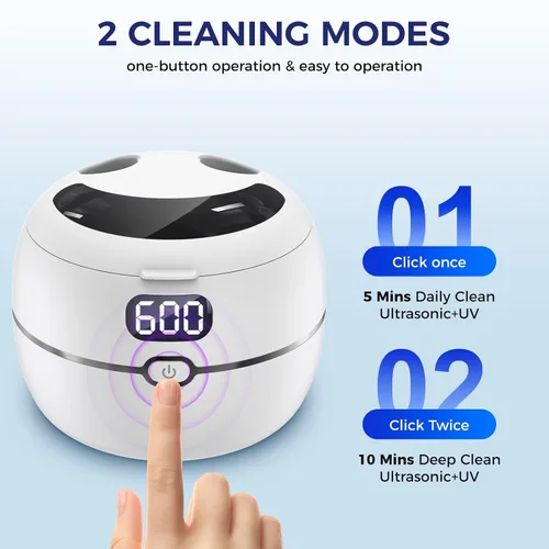 Vista 6 de Limpiador ultrasónico de retenedores para dentaduras, protectores bucales, frenillos, cabezales de cepillo de dientes, joyas, limpiador ultrasónico