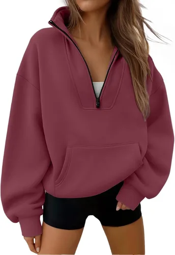 Vista 15 de Trendy Queen - Sudaderas con medio cierrey capucha de gran tamaño, comoda, extragrande, para otoño, Y2K, ropa de invierno, 2024 Gris