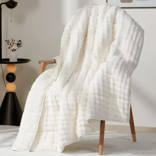 Vista 10 de Cottonblue Manta con peso de 15 libras de forro polar de burbujas felpa Sherpa para adultos, se adapta a camas de tamaño individual/matrimonial