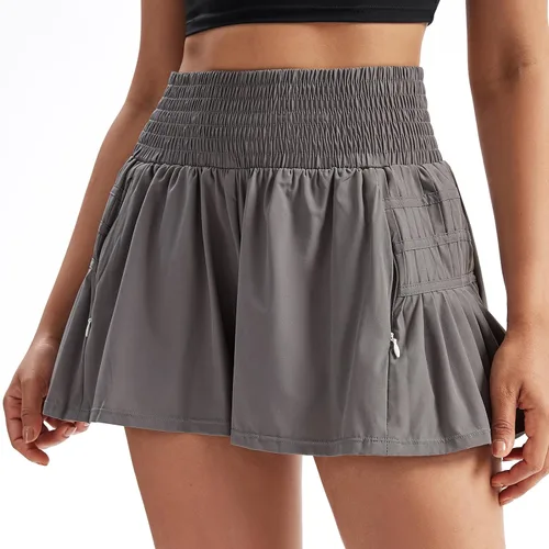 Vista 4 de Pantalones cortos atléticos fluidos para mujer, gimnasio, yoga, entrenamiento, correr, plisados, faldas de tenis, cintura alta, ropa linda de verano