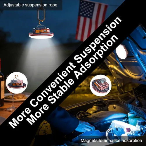 Vista 7 de IODOO Luz de campamento recargable de 10000 mAh con control remoto, bandera de Estados Unidos, luz de bandera estadounidense para acampar al aire