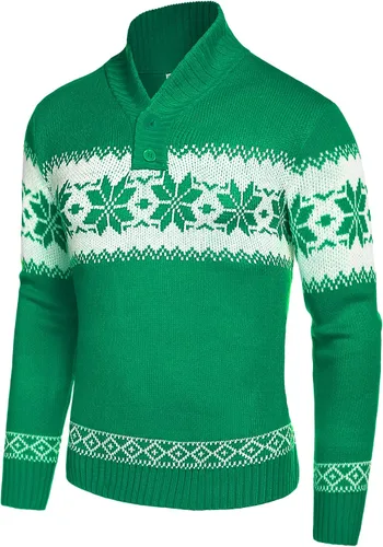 Vista 2 de COOFANDY Suéter de Navidad para hombre, suéteres de Navidad de punto feo, suéter casual con copos de nieve