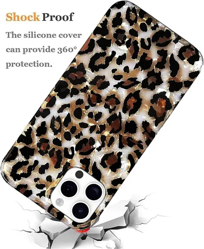 Vista 8 de J.west - Funda compatible con iPhone 15 Pro Max de 6.7 pulgadas, elegante y transparente, con estampado de leopardo y guepardo, diseño nacarado