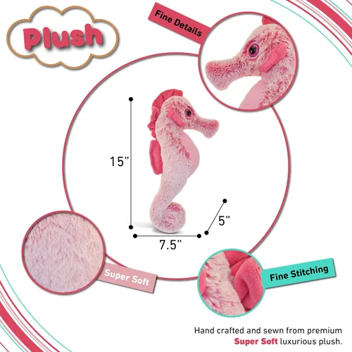 Vista 3 de DolliBu - Peluche de caballito de mar rosa, súper suave, lindo animal de peluche para niños y adultos, adorable juguete de regalo para niñas