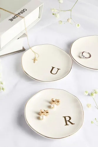 Vista 7 de Bandeja de Cerámica para Joyas, Plato para Anillos, Personalizada con Monograma S, Regalos de Compromiso y Boda, para Cumpleaños, Día de la Madre
