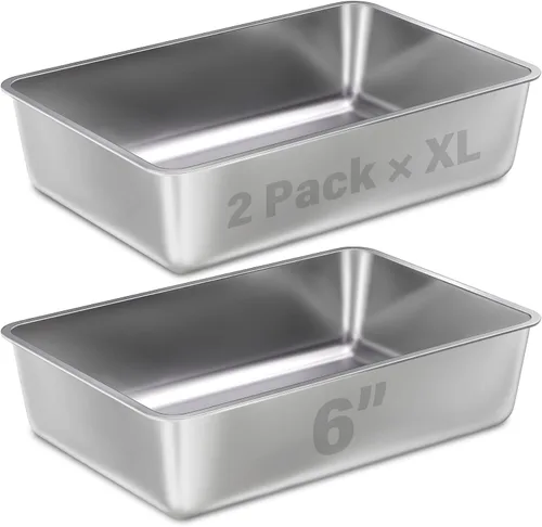 Vista 11 de Caja de arena de acero inoxidable, paquete de 2 cajas de arena de metal para gatos, caja de arena XL de acero inoxidable para gatos de 17.7 x 13.8 x