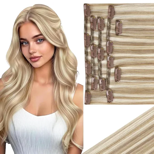 Vista 59 de Ve Sunny Extensiones de cabello clip-in de cabello humano real con reflejos, extensiones de cabello con clip para cabello corto, marrón oscuro