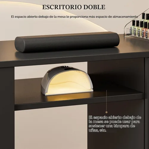 Vista 6 de Paddie Mesa de manicura con mesa extensible, mesa de escritorio de uñas para tecnología de uñas con soporte para bolsa de basura y cajón vertical