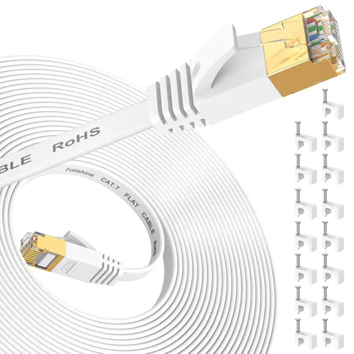 Vista 9 de Folishine - Cable Ethernet cat7 de 15 pies, cable de red de alta velocidad, cables planos de conexión LAN con conectores STP RJ45 para enrutador