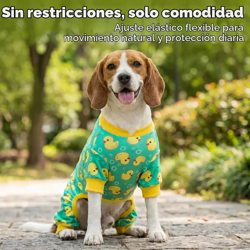 Vista 3 de KYEESE - Pijama de terciopelo para perros, con patrón de patos amarillos, ropa elástica y suave para cachorros y perros pequeños, mameluco cómodo