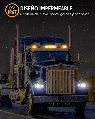 Vista 5 de Partsam 31LED - Luz de marcador de cabina ámbar impermeable para techo superior, compatible con Peterbilt/Kenworth/Freightliner/ Western