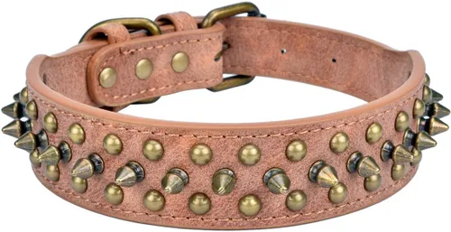 Vista 44 de Collar ajustable de piel sintética con remaches de clavos para gatos, cachorros y perros.