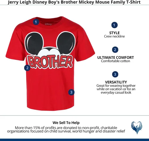 Vista 4 de Disney Family Collection Boys Red Mickey Mouse Brother Shirt