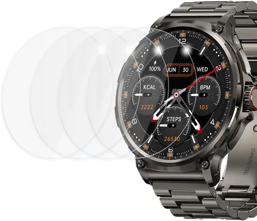 Vista 7 de [Paquete de 4] Protector de pantalla para AMAZFIT T-Rex 2, borde 2.5D diseñado para AMAZFIT T-Rex 2,9H, protector de pantalla de vidrio templado