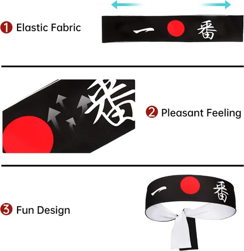 Vista 17 de Diadema reversible de guerrero, Bushido Hachimaki para karate, Halloween, sushi