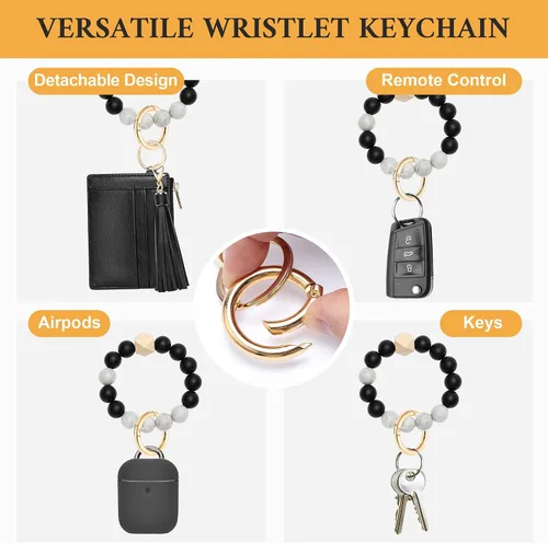 Vista 4 de Sodsay Estuche para tarjetas, cartera delgada con bolsillo frontal, para mujer, sujetatarjetas con llavero