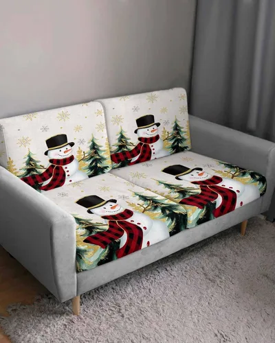Vista 3 de Fundas de cojín para sofá de Navidad, funda elástica para sofá con parte inferior elástica, fundas de sofá con diseño de muñeco de nieve