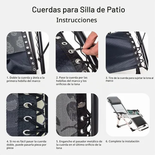 Vista 5 de Cable de repuesto para silla de gravedad cero, paquete de 4, cordón elástico para silla antigravedad, silla reclinable de patio, silla elástica