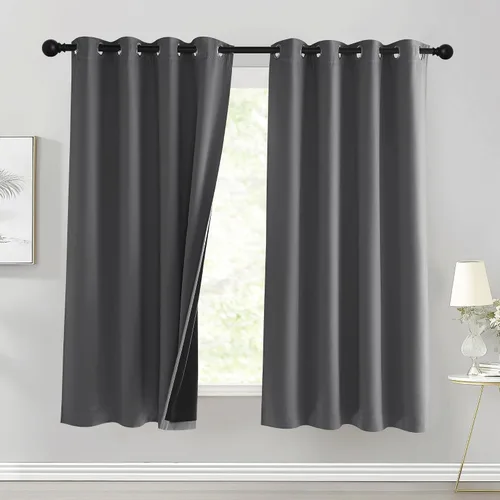 Vista 15 de PONY DANCE Cortinas opacas 100% blancas y negras de 63 pulgadas de largo para sala de estar, estilo moderno, cortinas degradadas con aislamiento