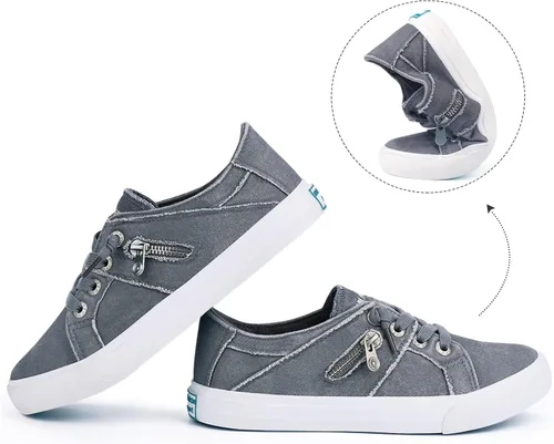 Vista 7 de JENN ARDOR Tenis de moda para mujer, antideslizantes, informales, de lona, cómodos, para caminar, bajos, con cremallera