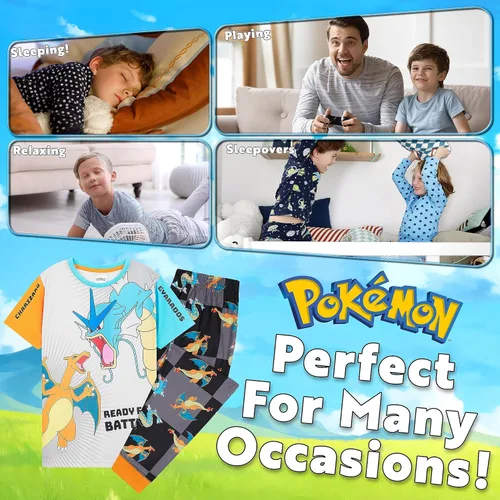 Vista 4 de Pokemon Conjunto de pijama para niños, camiseta y pantalones largos, pijamas para adolescentes de 4 a 14 años, regalos para niños