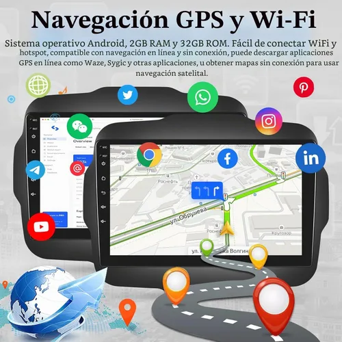 Vista 5 de Radio de coche Android para Jeep Renegade 2015-2020 con DSP, Apple Carplay inalámbrico y Android Auto de 9 pulgadas, pantalla táctil, estéreo