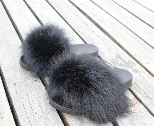 Vista 3 de Sandalias de piel sintética para mujer, pantuflas mullidas, sandalias peludas, zapatos peludos para interiores y exteriores