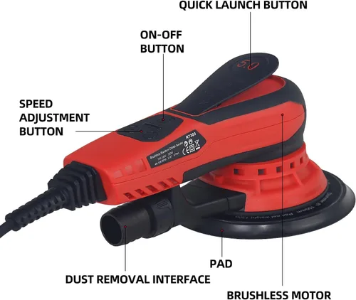 Vista 5 de Lijadora orbital aleatoria sin escobillas 350 W 3A Multifunción Velocidad Variable Eléctrica con Cable Orbitales Máquina para carpintería