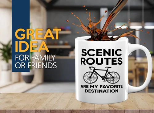Vista 2 de Taza de café de ciclismo de 11 onzas, color blanco, las rutas escénicas son mis favoritas, divertida bicicleta amantes de los amantes de la cadena