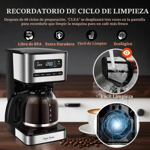 Vista 6 de Taylor Swoden Cafeteras programables de 12 tazas, cafetera para café caliente y café helado, 4 niveles de intensidad de preparación, pantalla LED
