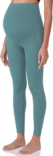 Vista 6 de POSHDIVAH Leggings de entrenamiento de maternidad para mujer sobre el vientre, pantalones de yoga con bolsillos, ropa deportiva suave, pantalones
