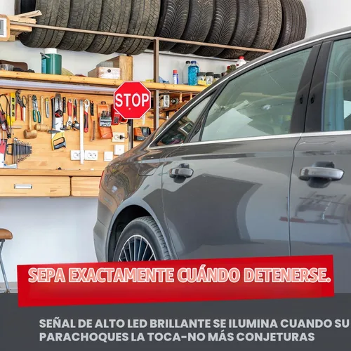 Vista 2 de SECURITYMAN Señal de parada LED para asistencia de estacionamiento de garaje [base mejorada] – Señal grande de 7 pulgadas, LED rojo brillante