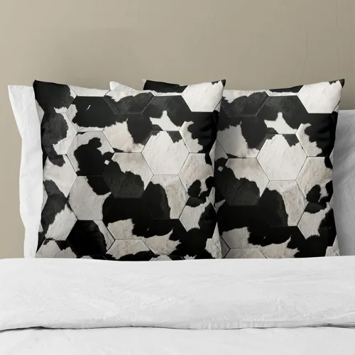 Vista 8 de Giwawa Juego de 2 fundas de almohada decorativas de piel de vaca, con estampado de vaca, funda de cojín con cuadrícula de piel de animal de granja
