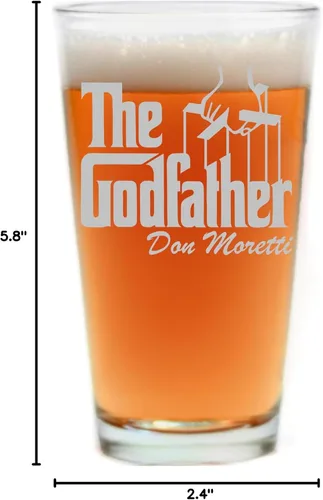 Vista 7 de The Godfather Don - Vaso de pinta grabado con texto personalizado, con licencia oficial, calidad premium, cristalería artesanal, vaso de cerveza