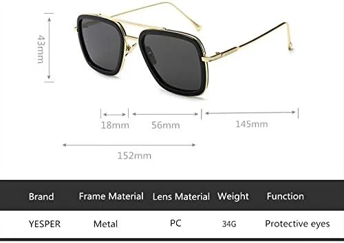 Vista 4 de iKANOO Tony Stark - Lentes de sol para hombres y mujeres, marco de metal cuadrado vintage, lentes de hombre araña