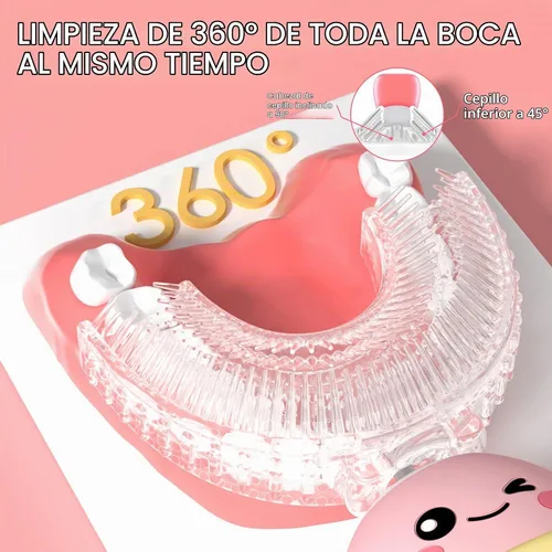 Vista 6 de Cepillo de dientes eléctrico para niños JIANLEJIA en forma de U, cepillos de dientes sónicos automáticos para niños pequeños con 5 cabezales