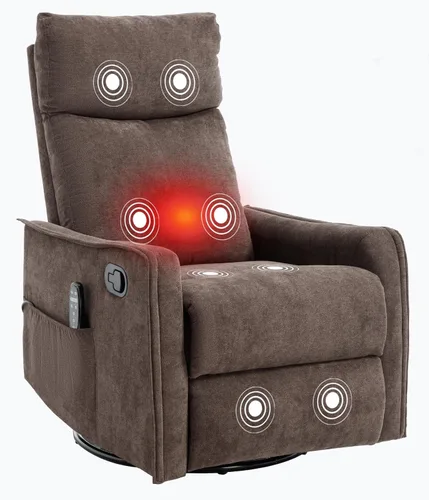 Vista 24 de PELUMY Silla Reclinable Mecedora Giratoria 360 para Adultos, Silla Mecedora de Guardería con Calor y Masaje, Silla Reclinable Deslizante para Beige
