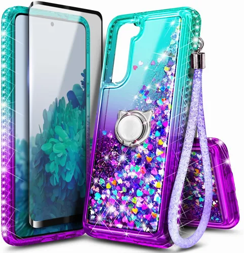 Vista 67 de NGB - Funda para teléfono Samsung Galaxy S9, color aguamarina/morado, bonita funda con purpurina líquida para mujeres y niñas, con protector